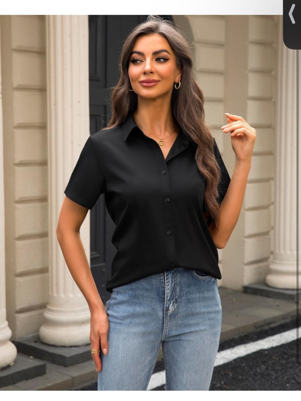 Classic Black & White Short-Sleeve Button Front Tops - Women
